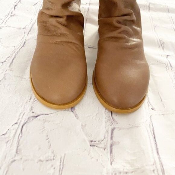 Anthropologie Leather Ankle Boots Camel Tan Block Heel Minimalist Modern 6.5 - Picture 3 of 15